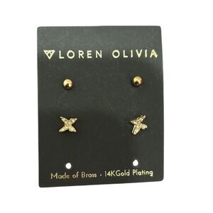 Loren Olivia Earrings 2 Pair Gold Plating NEW